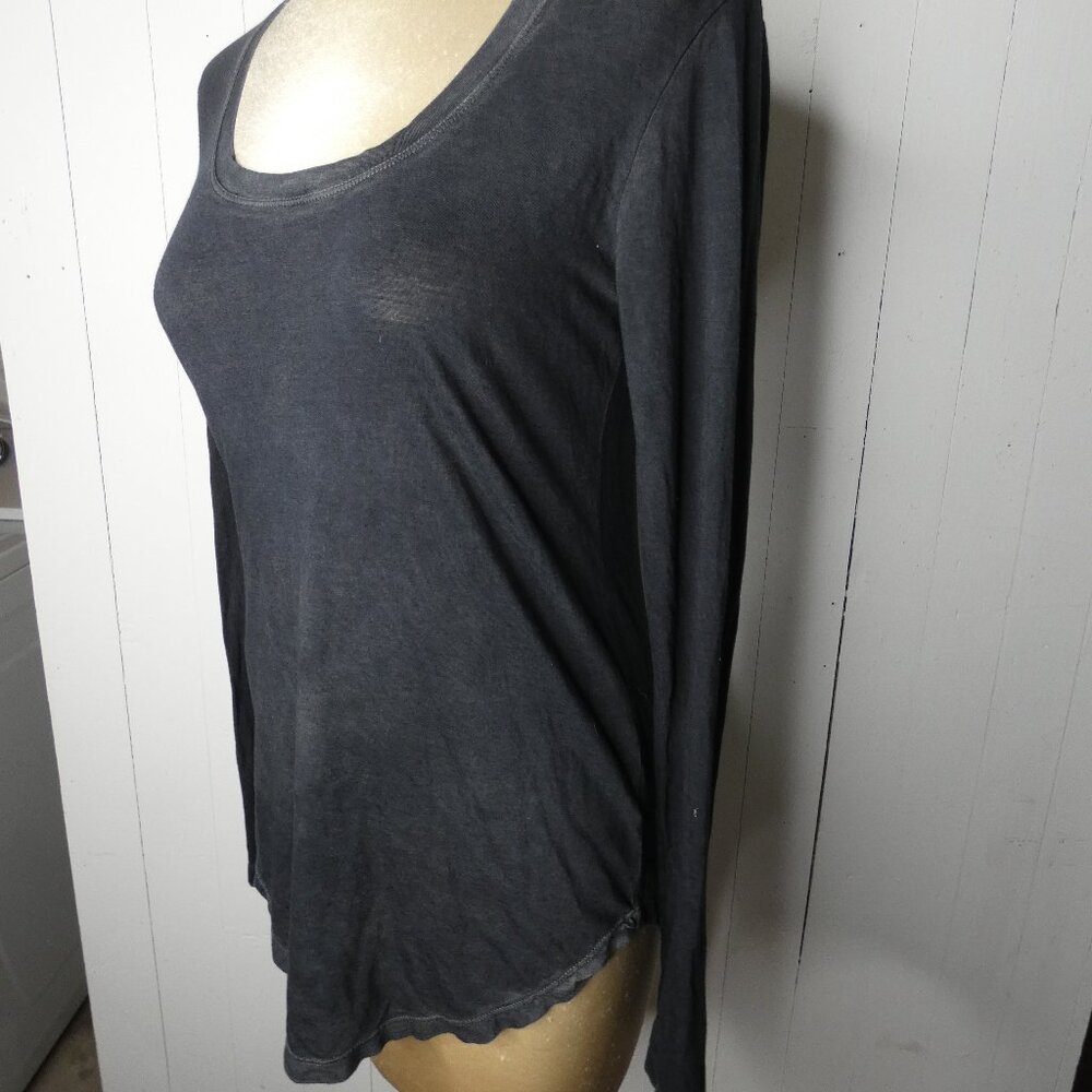 Cotton Citizen Women's S Grey Long Sleeve Burnout Top Scoop Neck Modal & Cotton - Picture 2 of 11